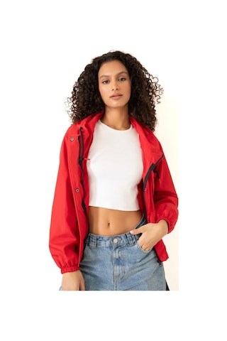 Riverstorm Kadın Kırmızı Su Geçirmez Ve Rüzgara Dayanıklı Kapüşonlu Cepli Çıt Çıtlı Mevsimlik Yağmurluk Kırmızı