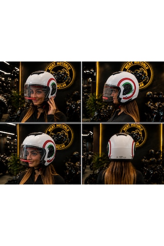 Jk526 X1 İtaly Beyaz Güneş Vizörlü Yarım Kask