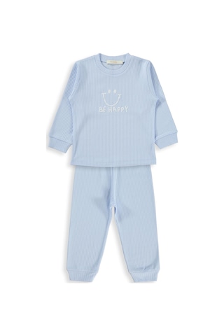 Minidamla Baby Minidamla Gülen Yüz Baskılı 1-6 Yaş Pijama Takımı - Mavi Açık Mavi