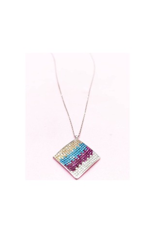 Oriental Kuyumculuk Jewellery Renkli Kare, Üçgen Gümüş Kolye Gümüş