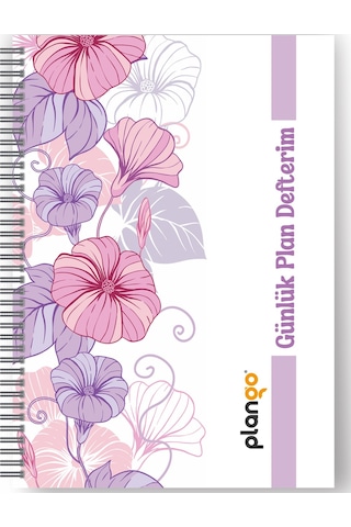 Mor Çiçekler Spiralli Günlük Planlama Defteri - Planlayıcı Defter Beyaz - Mor
