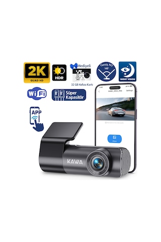 Kawa D5 Gen2 2k 1296p Wifi 145 Geniş Açı Lens Gece Görüşlü 32gb Hafıza Kartlı Akıllı Araç Kamerası