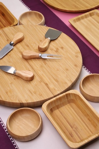 Atbyhome Lumen 6 Kişilik 19 Parça Doğal Bambu Kahvaltı Takımı Kahvaltı Seti Sunum Seti Bambu