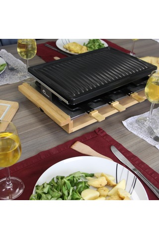 Lıttle Balance 8501 Premium Bamboo 8, Raclette Grill 8 Kişilik, Yapışmaz Kaplama, 1200 W, Gerçek Bambu Diğer