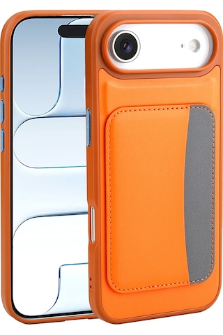 Apple Uyumlu iPhone 17 Air Kılıf Kartlıklı Zore X-kart Silikon Kapak Turuncu
