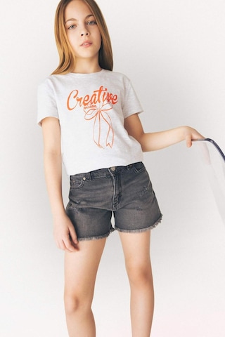 DeFacto Kız Çocuk Bisiklet Yaka Baskılı Kısa Kollu Tişört E5895A825SMGR400 Gri