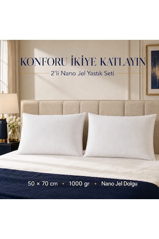 Sinada 2 Adet Microfiber 1000gr Nano Jel Yastık 50x70 Cm - %100 Pamuk Kılıflı Beyaz