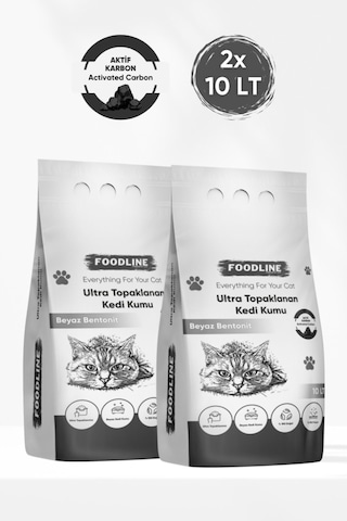 Foodline Aktif Karbonlu İnce Taneli Bentonit Topaklaşan Kedi Kumu 2 x 10 L