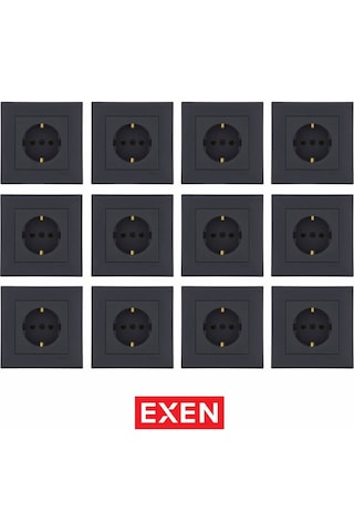 Exen Füme Topraklı Priz Mekanizma+çerçeve 10 Adet Prizler