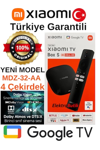 Xiaomi Mi Box S 4k Yeni Nesil Mdz-32-aa 4 Çekirdek Google Tv 3. Nesil Hdr10+ Dts:x Xiaomi Türkiye