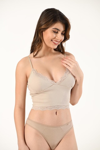 Lusistore Crop Bluz Takım Askılı Dantelli Pedli Büstiyer Bralet %95 Pamuk Ten