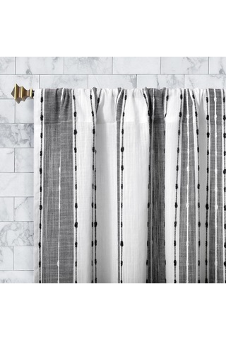 Lexroo Şantuk Doku Çizgili Pamuk Kafe Perdesi Valance, 132 Cm X 35 Cm, Siyah/beyaz