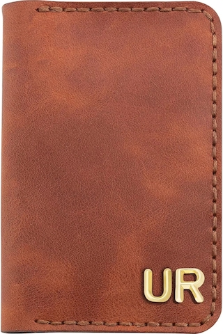 Twingold İsme Özel Dikey Mini Cüzdan - %100 Rainbow Deri - A010005 - Tobacco Tobacco