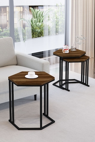 Tokyo 3'lü Zigon Sehpa Siyah Metal - Barok Tabla