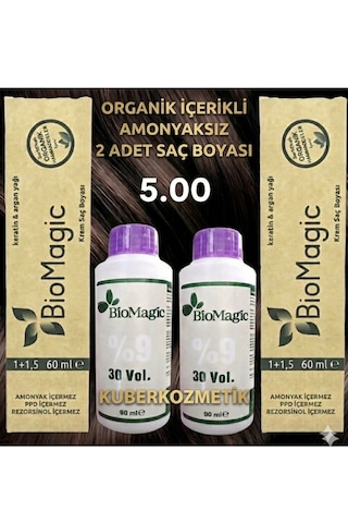Biomagic 5.00 Açık Kahve Organik İçerikli Amonyaksız Kalıcı Saç Boyası 2 Boya+ 2 Oksidan