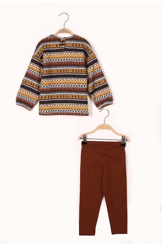 Zeyland Kız Çocuk Etnik Desenli Sweatshirt Ve Tayt Takım (2-7Yaş)