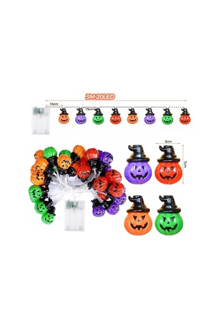 Alegre Cadılar Bayramı Işık Zinciri, Balkabağı, 4 Renkli Dekorasyon, 3 M, 20 Led, Cadılar Bayramı, Dekorasyon, Balkabağı, Işık Zinciri, Pil, Merhaba Çok Renkli