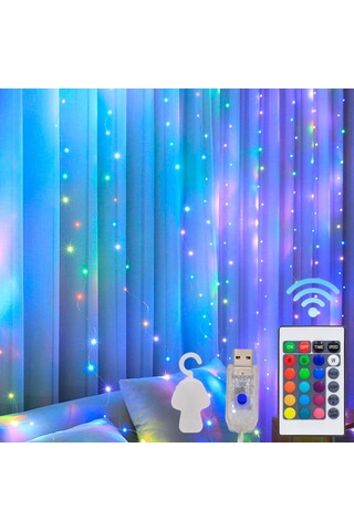 Sones 3m X 1m 100 Led Rgb 16 Renk Değiştiren Bakır Tel Perde Işık Dizisi