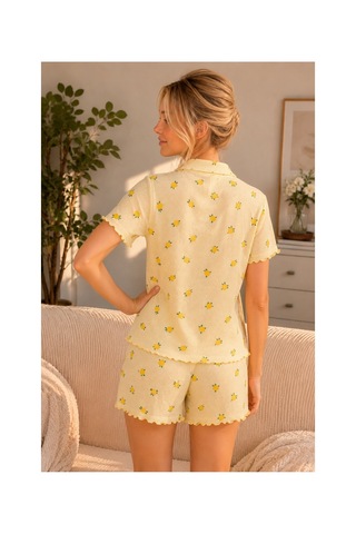 Rindahomewear Limon Desenli Pamuklu Örme Kumaş Düğmeli Şortlu Takım Limon Desenli