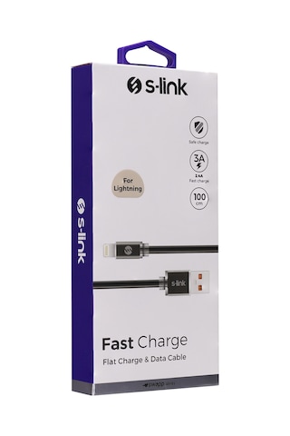 S-Link Swapp SW-C603 1m 2A Apple iPhone Uyumlu Lightning Siyah Şarj Kablosu