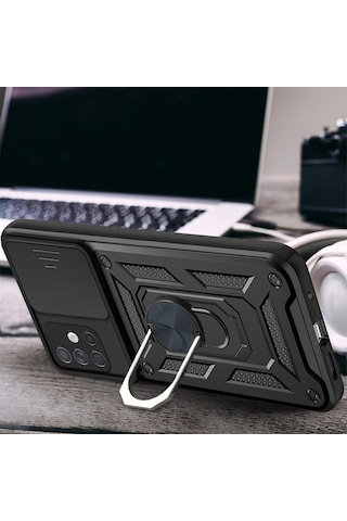 Smcase Samsung Galaxy Uyumlu A31 Kılıf Kamera Korumalı Yüzüklü Tank Pa