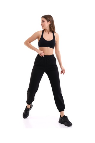 Winmoda34 Kadın Üç İplik İçi Şardonlu Polarlı Eşofman Altı Jogger Rahat Kalıp Siyah