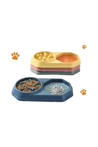 Dm Cbtx Kemik Slow Food Yalama Kasesi - Pet Diyet Çift Kase Köpek Kedi Maması Mavi