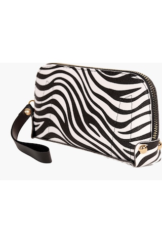 Bagmolly Mini El Çantası Zebra Desen Cüzdan Beyaz