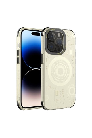 Apple Uyumlu iPhone 14 Pro Max Kılıf Zore Wireless Şarj Özellikli Desenli Hot Kapak Gold