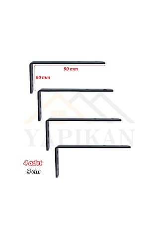 6x9 Cm - 4 Ad. Siyah Modern Çelik Raf Altı Ayak - Raf Tutucu Aparat - Metal L Raf Demiri