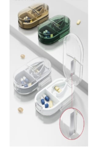 Vkemall 2'li Tablet Bölücü Ve Depolama Kutusu - Çelik Bıçaklı, Dayanıklı Plastik, Taşınabilir İlaç Organizerı