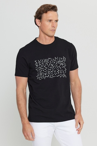 Altınyıldız Classıcs Erkek Sıyah Pamuklu Slim Fit Dar Kesim Bisiklet Yaka Baskılı Esnek Tişört SIYAH