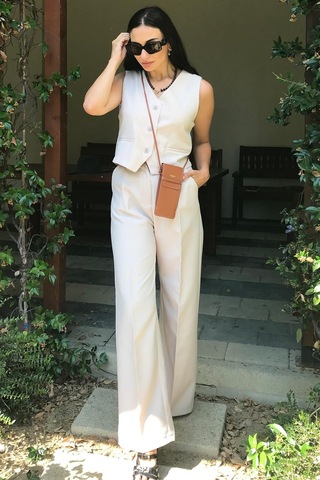4 Sisters Fashion Bej Yelek Pantolon Takım - Bej