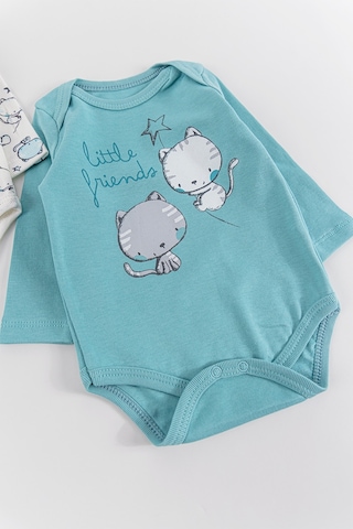 Kedi Figürlü 2'li Kız/erkek Bebek Çıt Çıtlı Body Zıbın Takımı 001