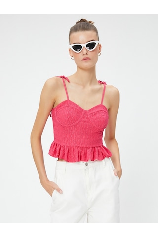 Koton Askılı Atlet Balenli Fırfır Detaylı İşlemeli Slim Fit Fuşya 3sal30125ık 3SAL30125IK303 Fuşya