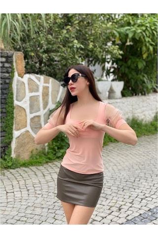 Balon Kol Kare Yaka Kadın Bluz