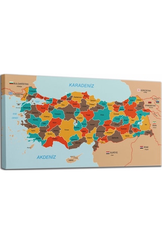 Doğaltercih Türkiye Haritası Kanvas Tablo Sınır Komşulu Eğitici ve Öğretici Dekoratif Tablo 3094