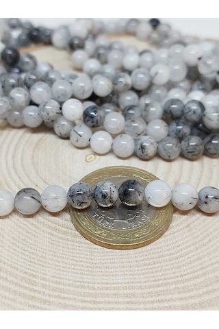 Yaşam Tohumu Rutil Kuvars Taşı Dizi 6 MM Beyaz - Mavi