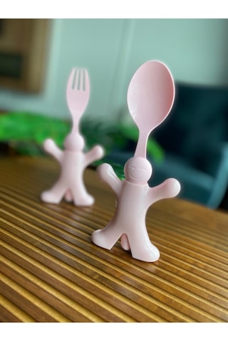 Bayev Çocuk Figürlü Mama Kaşığı Ve Çatalı Pembe