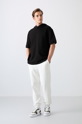 Tommy Life Siyah Pamuklu Kalın Yüzeyi Dokulu Oversize Fit Basic Erkek T-shirt - 88335 Siyah