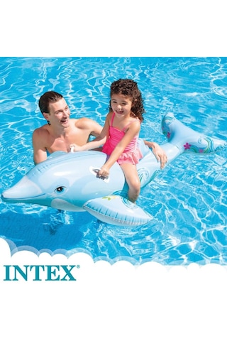 İntex Açık Gri Renkli Yunus Balığı Şişme Çocuk Binici Çok Renkli