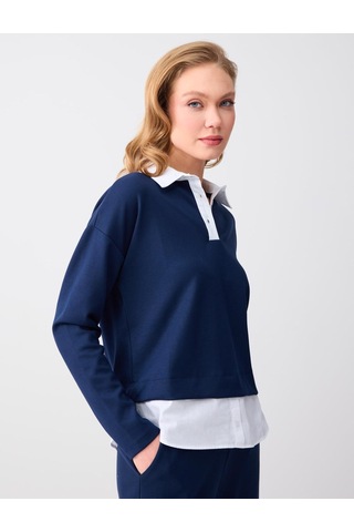 Jimmy Key Jimmy Key Lacivert Gömlek Yaka Uzun Kollu Modal Örme Sweatshirt 6sw235644494