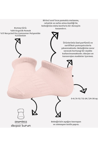 Bistyle 6lı Penye Sneakers Soket Çorap Bs6102 Pembe Ekru 001 Pembe Ekru 6 - 12 Ay