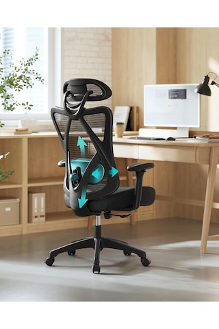 Ofis Sandalyesi, Ergonomik Çalışma Masası Sandalyesi, Bilgisayar Sandalyesi, File Sandalye, Ayarlanabilir Bel Desteği Ve Baş Desteği, 150 Kg'a Kadar Taşıma Kapasitesi, Yüksekliği Çok Renkli