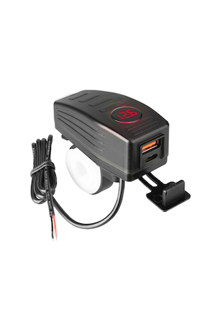 Xindoker Motosiklet Usb Şarj Cihazı, Pd+qc3.0 Çift Port Hızlı Şarj, Led Voltaj Göstergesi, 12/24v, 22-25mm Direksiyon Uyumlu