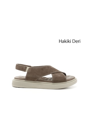 Gönderi(R) Gönderi R Vizon Süet Çapraz Bantlı Dolgu Taban Hakiki Deri Comfort Sandalet Vizon Süet
