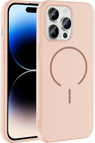 Apple Uyumlu iPhone 14 Pro Max Kılıf M-safe Şarj Özellikli Zore Meta Kapak Rose Pembe