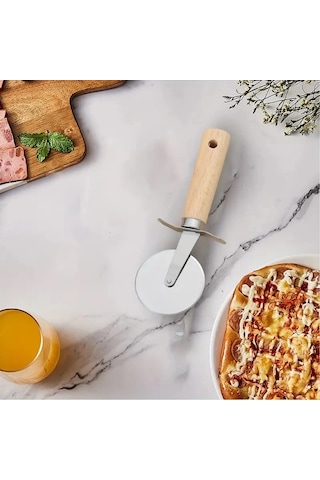 Mybru Paslanmaz Çelik Ahşap Saplı Pizza Ve Hamur Kesici Büyük Boy Çok Renkli