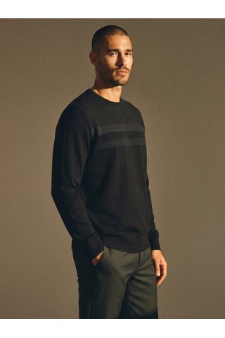 Maccali Erkek Siyah Büyük Beden Pamuklu Kışlık Desenli Sweatshirt