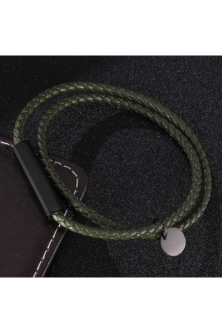 Moda Paslanmaz Çelik Charm Erkek Bileklik Yeşil Deri Örgülü Punk Bilezikler Takı Aksesuarları Yeşil